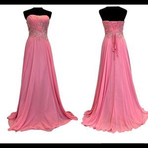 Anna Rose gorgeous pink sleeveless sequin beaded sweetheart prom bridesmaid gown